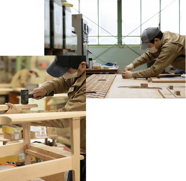 ナガノインテリアの工場で作業するスタッフ