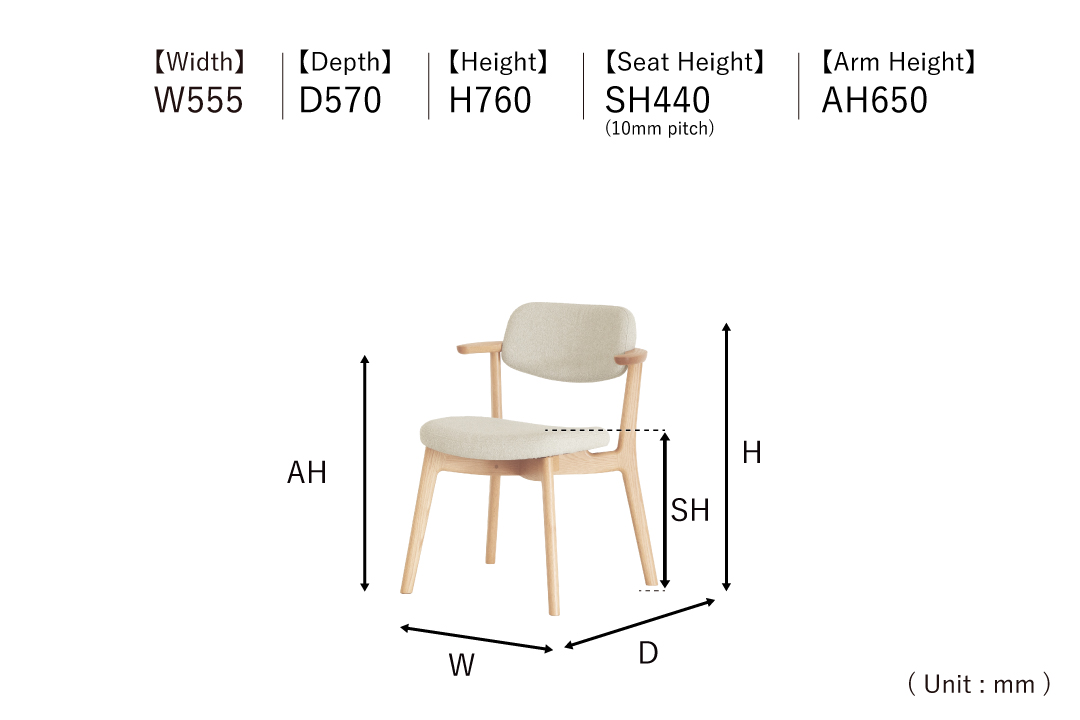 size of CHAIR DC366-1W