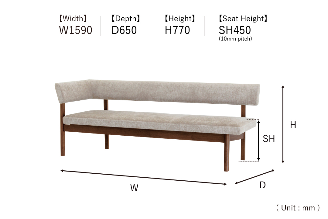size of DINING SOFA KC504-5L
