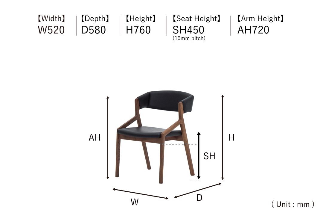 size of CHAIR DC323-1W