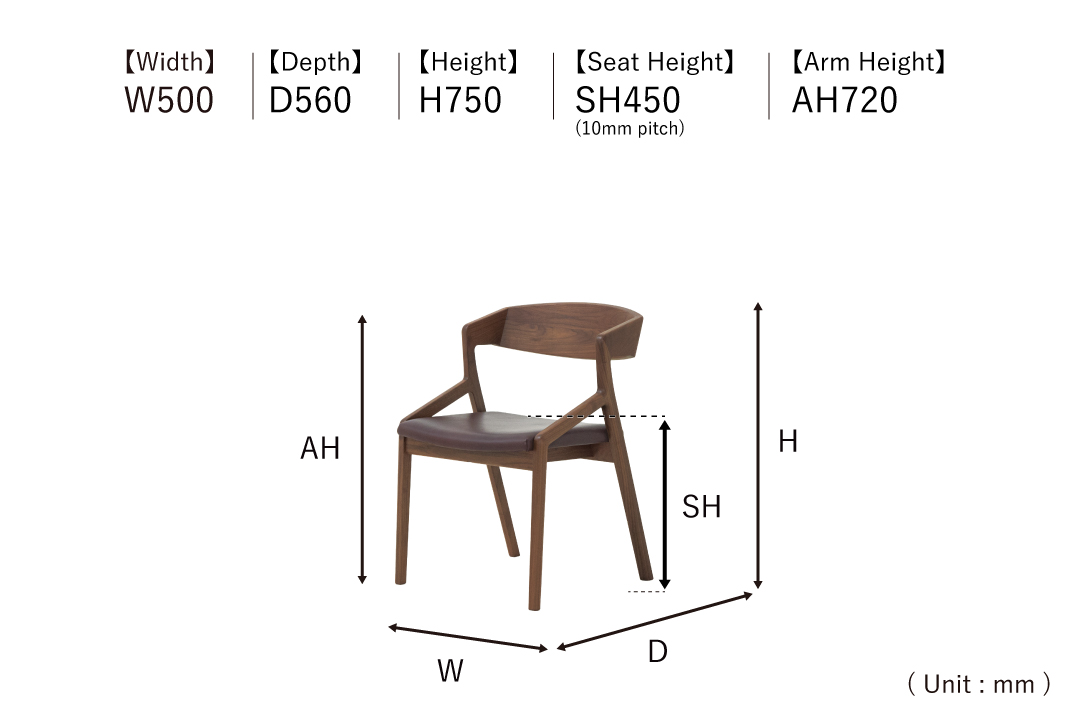 size of CHAIR DC353-1W