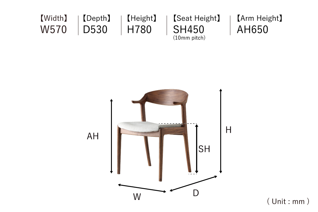 size of CHAIR DC354-1W