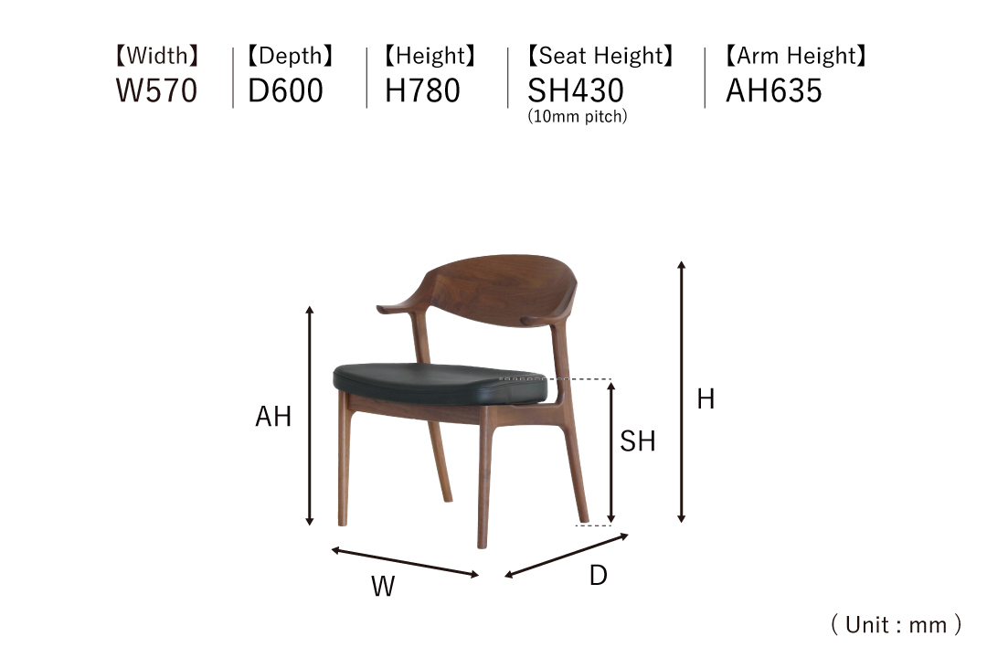 size of CHAIR KC354-1W