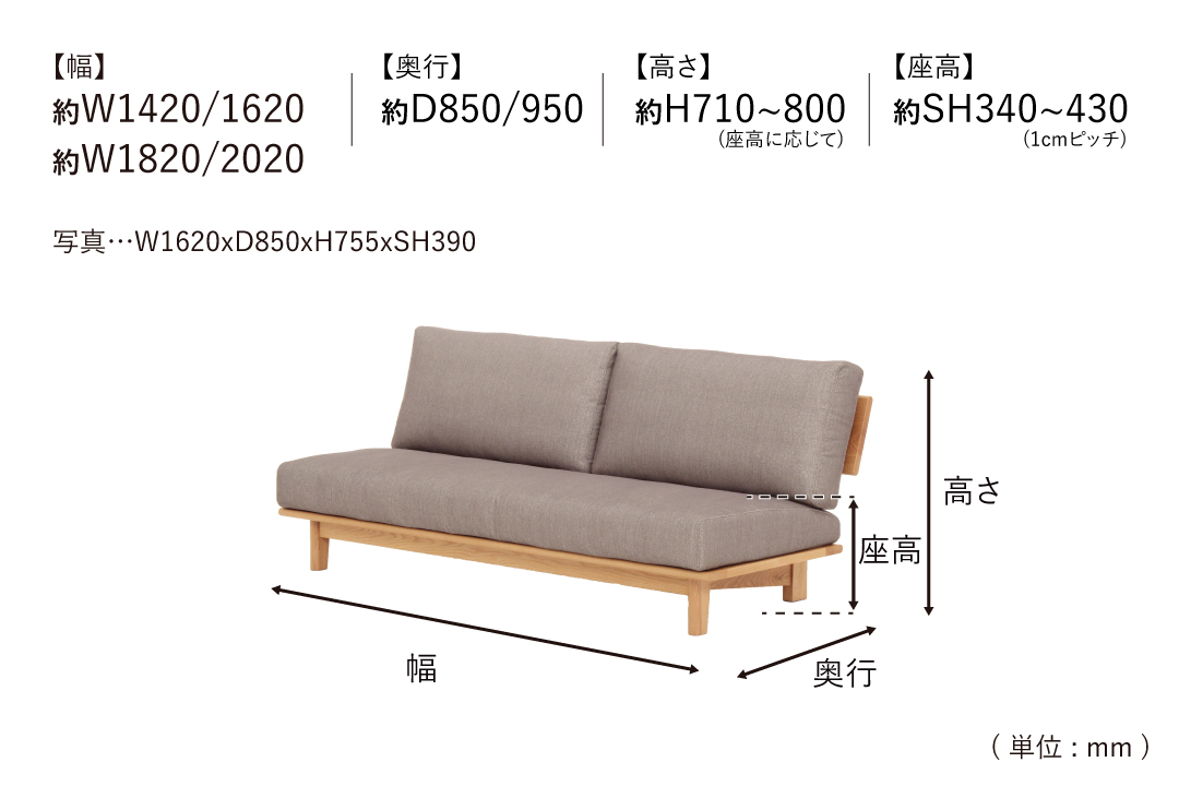 SOFA LC034-LMDのサイズ